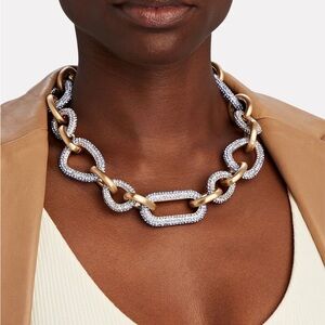 Cult Gaia Reyes Chain Necklace Blue Light Sapphire Rhinestone Gold